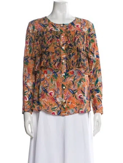 Pre-owned Saloni Silk Floral Print Blouse In Orange