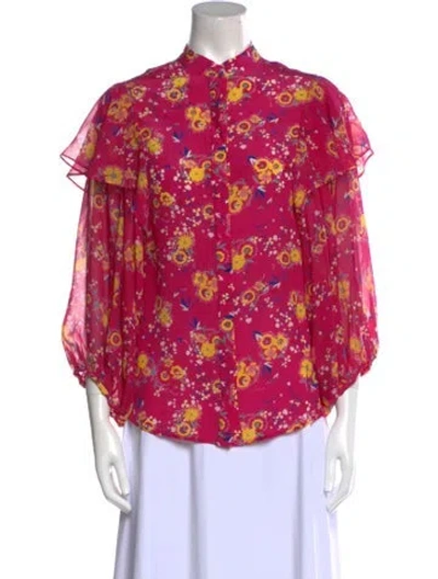 Pre-owned Saloni Silk Floral Print Blouse In Pink