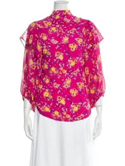 Pre-owned Saloni Silk Floral Print Blouse In Pink
