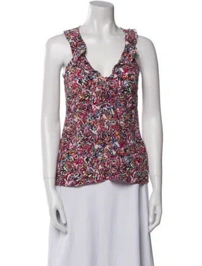 Pre-owned Saloni Silk Floral Print Blouse In Red