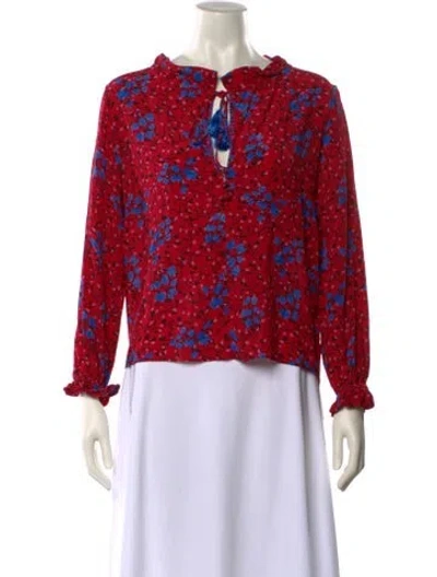 Pre-owned Saloni Silk Floral Print Blouse In Red