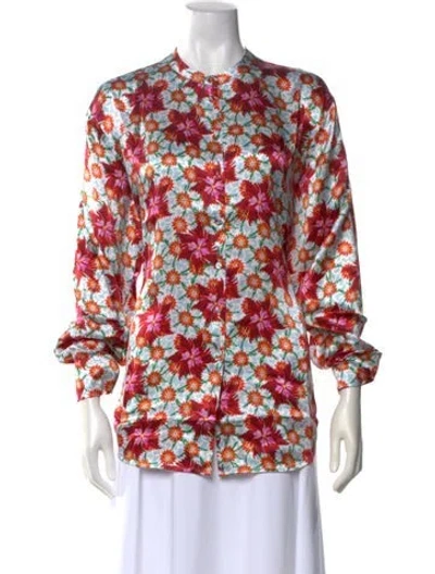 Pre-owned Saloni Silk Floral Print Blouse W/ Tags In Multi