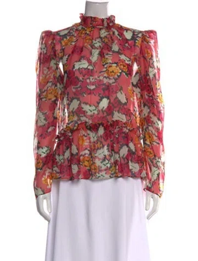 Pre-owned Saloni Silk Floral Print Blouse W/ Tags In Pink