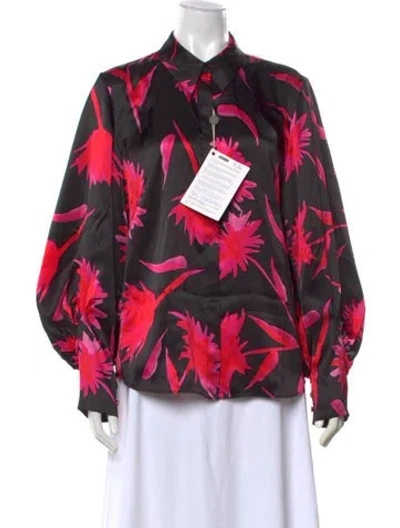 Pre-owned Saloni Silk Floral Print Blouse W/ Tags In Pink