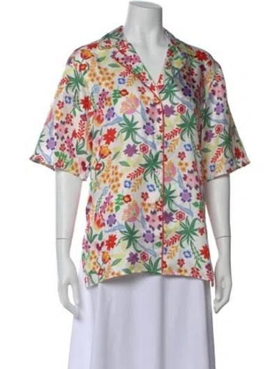Pre-owned Saloni Silk Floral Print Blouse In White