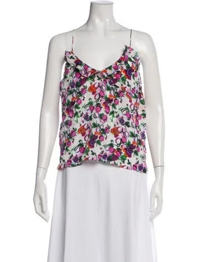 Pre-owned Saloni Silk Floral Print Blouse In White