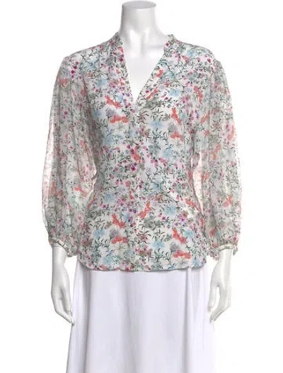 Pre-owned Saloni Silk Floral Print Blouse In White