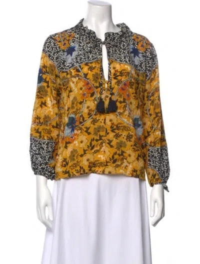 Pre-owned Saloni Silk Floral Print Blouse In Yellow