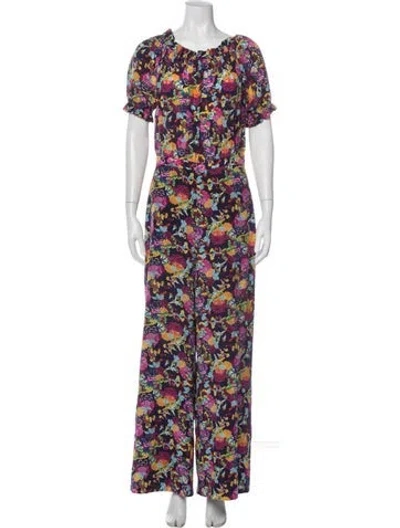 Pre-owned Saloni Silk Floral Print Jumpsuit In Purple