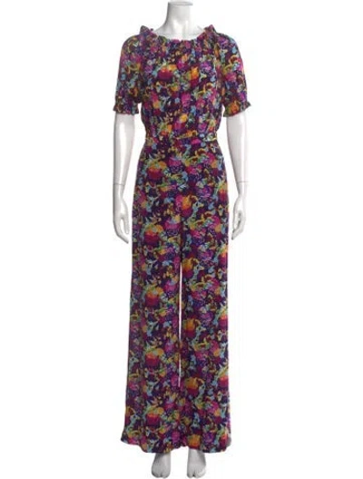Pre-owned Saloni Silk Floral Print Jumpsuit In Purple
