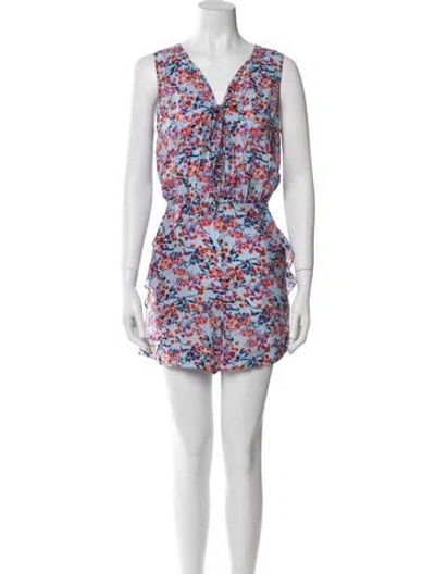 Pre-owned Saloni Silk Floral Print Romper In Blue
