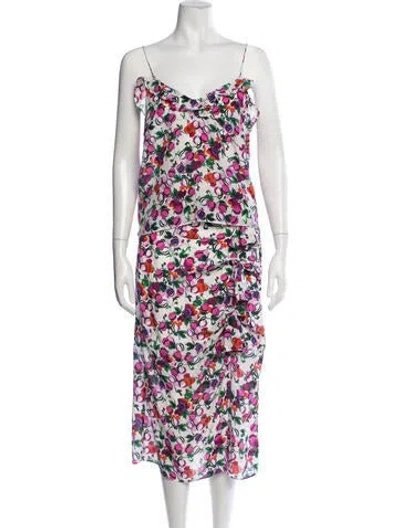 Pre-owned Saloni Silk Floral Print Skirt Set In Purple/white