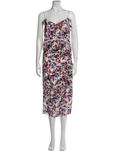 Pre-owned Saloni Silk Floral Print Skirt Set In White