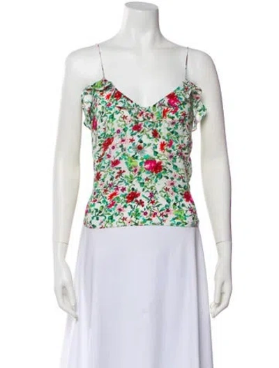 Pre-owned Saloni Silk Floral Print Top In White