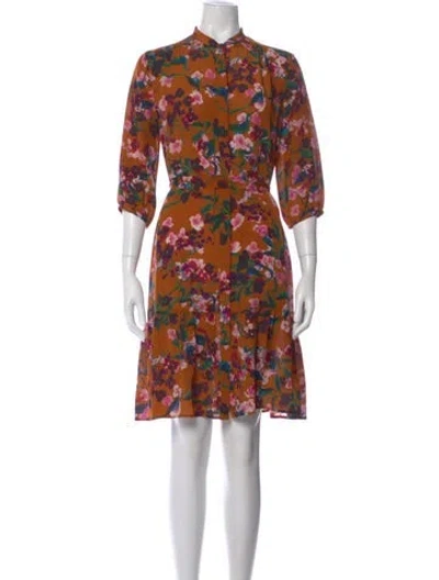 Pre-owned Saloni Silk Knee-length Dress In Brown