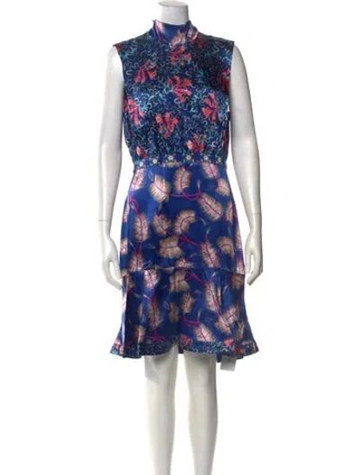 Pre-owned Saloni Silk Knee-length Dress W/ Tags In Blue
