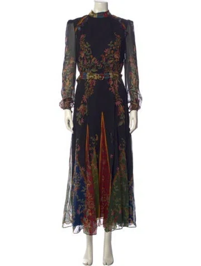 Pre-owned Saloni Silk Long Dress In Black