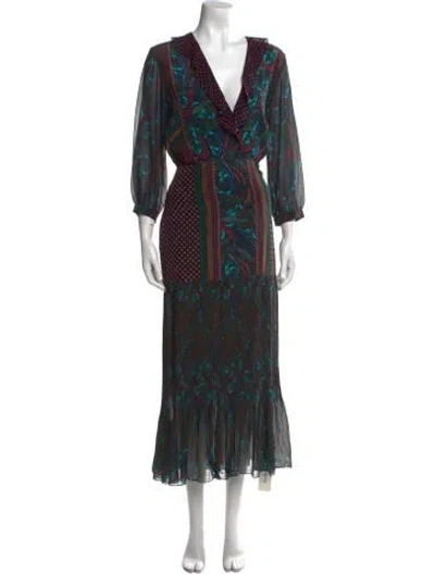 Pre-owned Saloni Silk Long Dress In Black