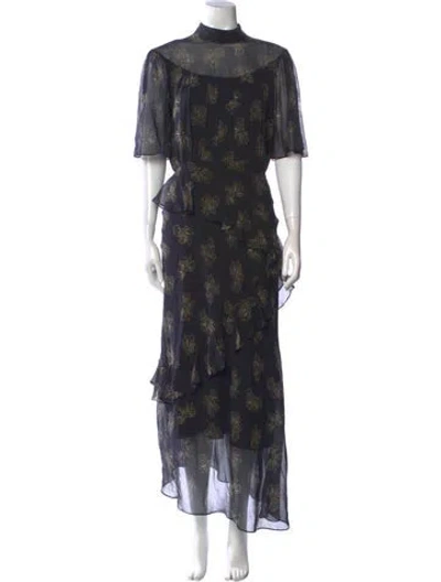 Pre-owned Saloni Silk Long Dress In Black