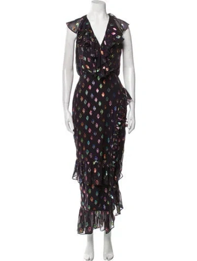 Pre-owned Saloni Silk Long Dress In Black