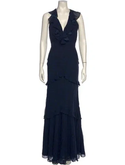 Pre-owned Saloni Silk Long Dress In Black