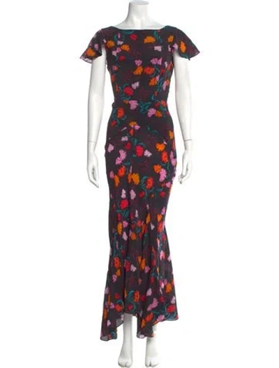 Pre-owned Saloni Silk Long Dress In Black