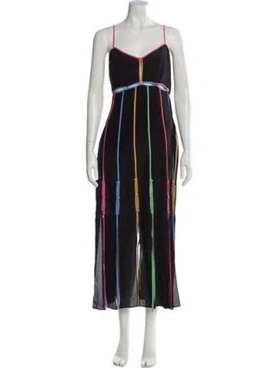 Pre-owned Saloni Silk Long Dress In Black
