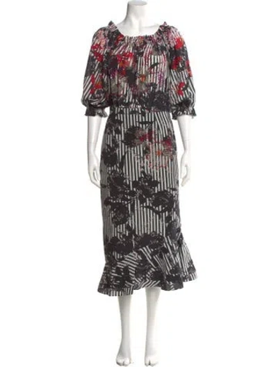 Pre-owned Saloni Silk Long Dress In Black