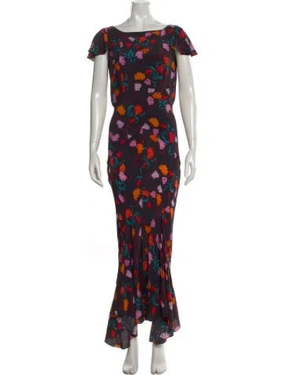 Pre-owned Saloni Silk Long Dress In Black