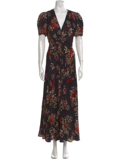 Pre-owned Saloni Silk Long Dress In Black