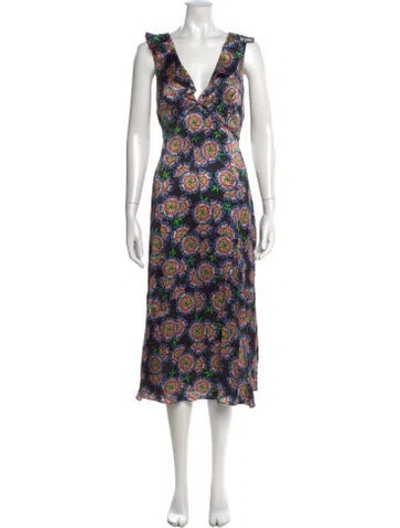 Pre-owned Saloni Silk Long Dress In Black