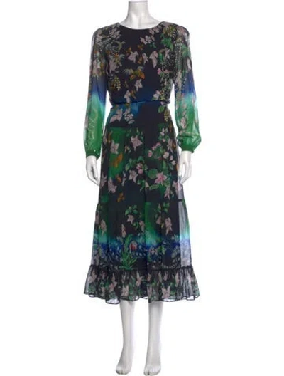 Pre-owned Saloni Silk Long Dress In Black