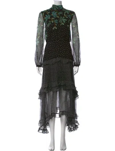 Pre-owned Saloni Silk Long Dress In Black