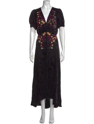Pre-owned Saloni Silk Long Dress In Black