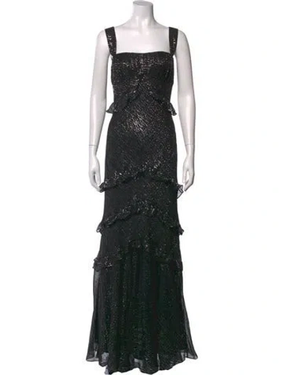 Pre-owned Saloni Silk Long Dress In Black/metallic