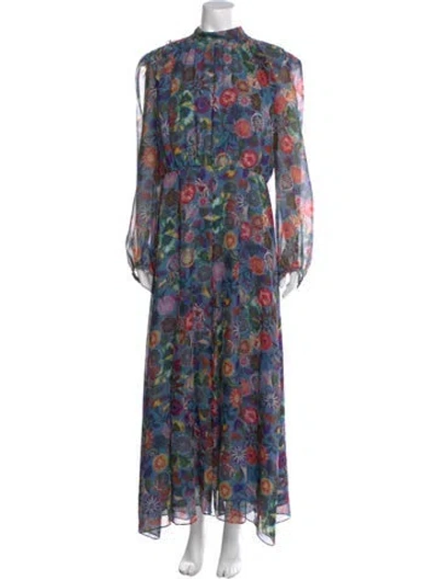 Pre-owned Saloni Silk Long Dress In Blue