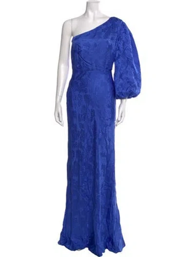 Pre-owned Saloni Silk Long Dress In Blue