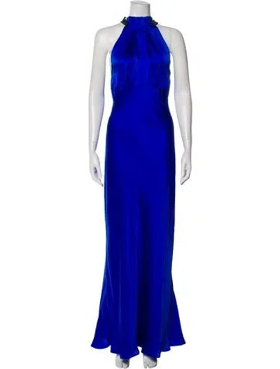 Pre-owned Saloni Silk Long Dress In Blue