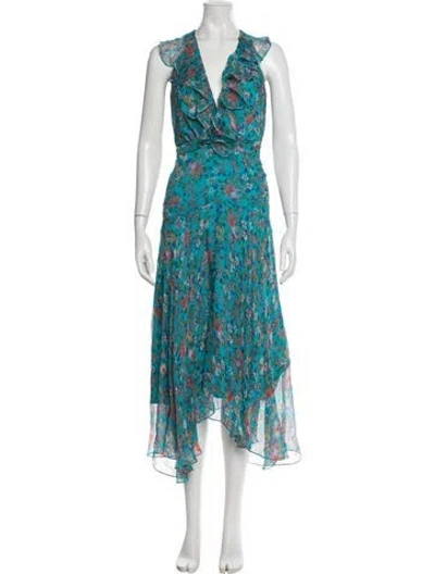 Pre-owned Saloni Silk Long Dress In Blue