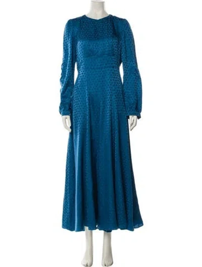 Pre-owned Saloni Silk Long Dress In Blue