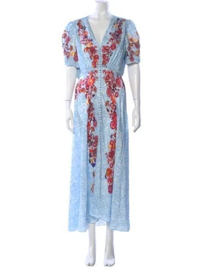 Pre-owned Saloni Silk Long Dress In Blue