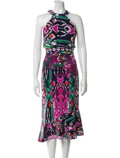 Pre-owned Saloni Silk Long Dress In Blue