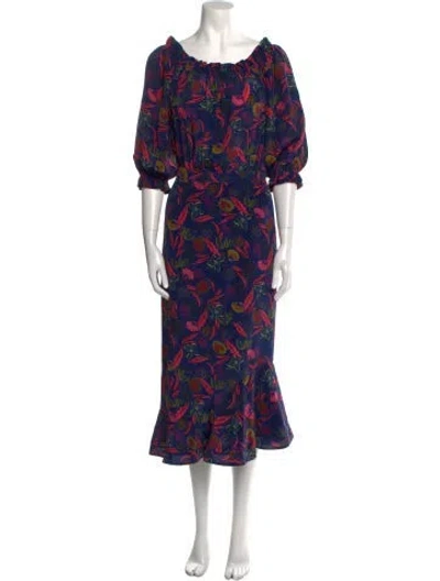 Pre-owned Saloni Silk Long Dress In Blue