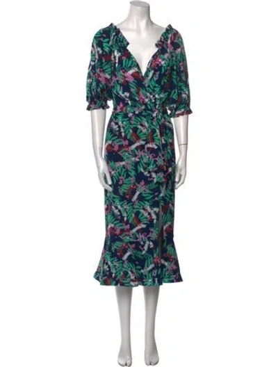 Pre-owned Saloni Silk Long Dress In Blue