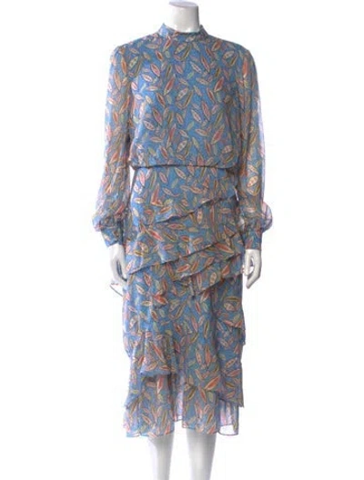 Pre-owned Saloni Silk Long Dress In Blue