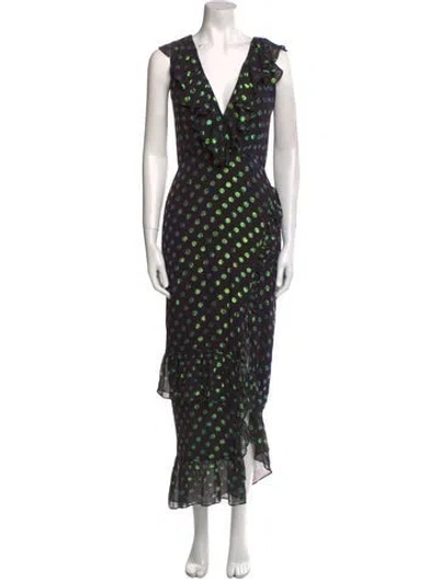 Pre-owned Saloni Silk Long Dress In Blue