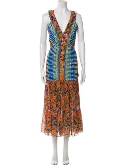 Pre-owned Saloni Silk Long Dress In Blue