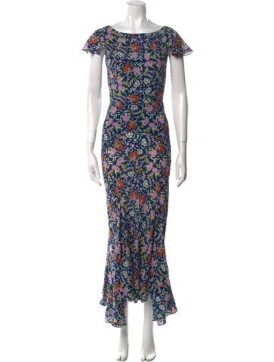 Pre-owned Saloni Silk Long Dress In Blue