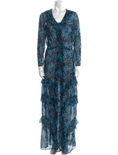 Pre-owned Saloni Silk Long Dress In Blue