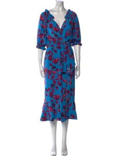 Pre-owned Saloni Silk Long Dress In Blue